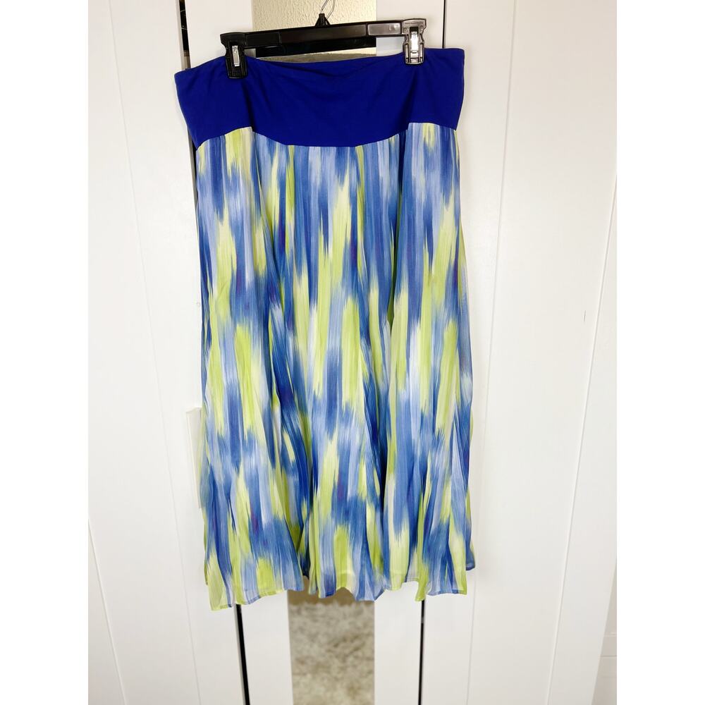 Jones New York Silk Water Color A-Line Flare Midi Skirt in Blue & Yellow Size XL